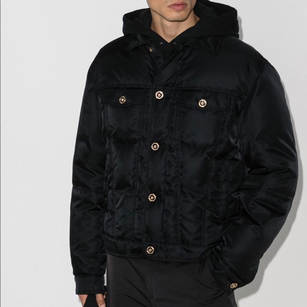 New VERSACE black Goose Down Feather Coat puffer